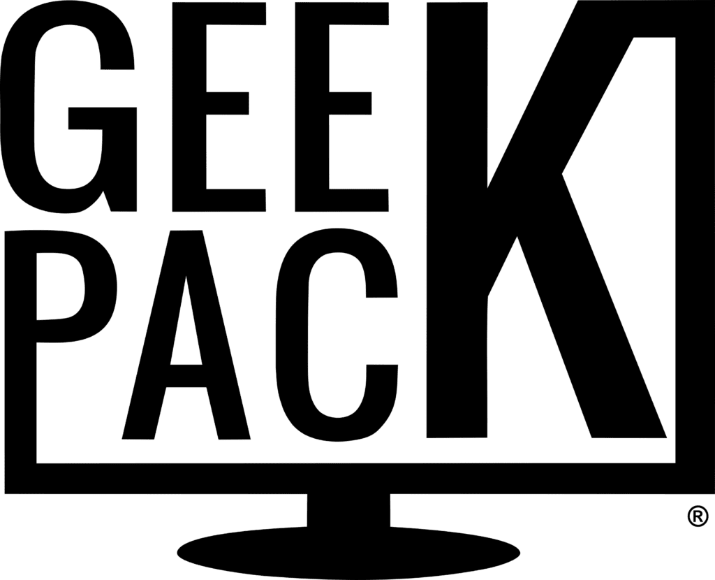 black Geek Pack logo in a computer screen outline